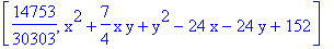 [14753/30303, x^2+7/4*x*y+y^2-24*x-24*y+152]